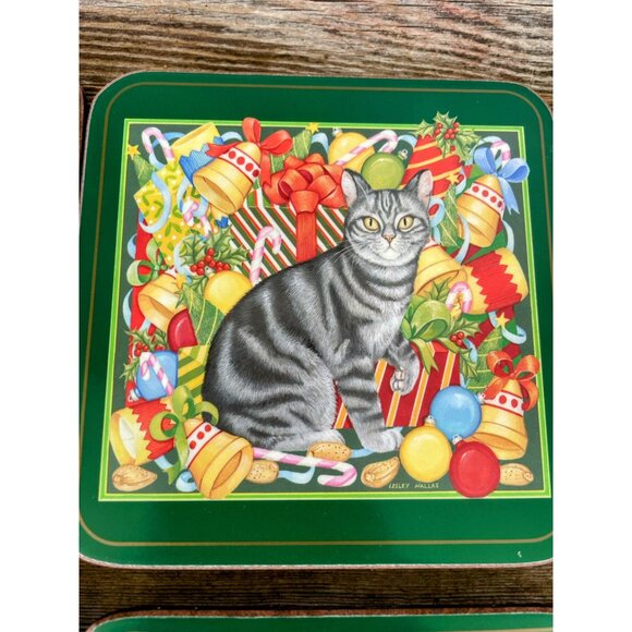 Vintage 1970s Pimpernal England Set of 6 Christmas Cat Kitty Coasters - Picture 6 of 10